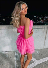 A-Line Sleeveless Short/Mini Tulle Homecoming Dress with Ruffles-27dress